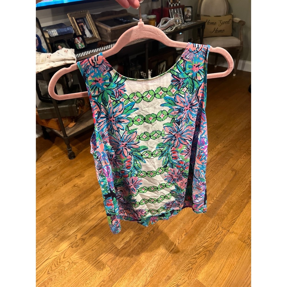 Lilly Pulitzer Sz M Silk Iona Shell Resort Tank 92268 Gold Back Buttons